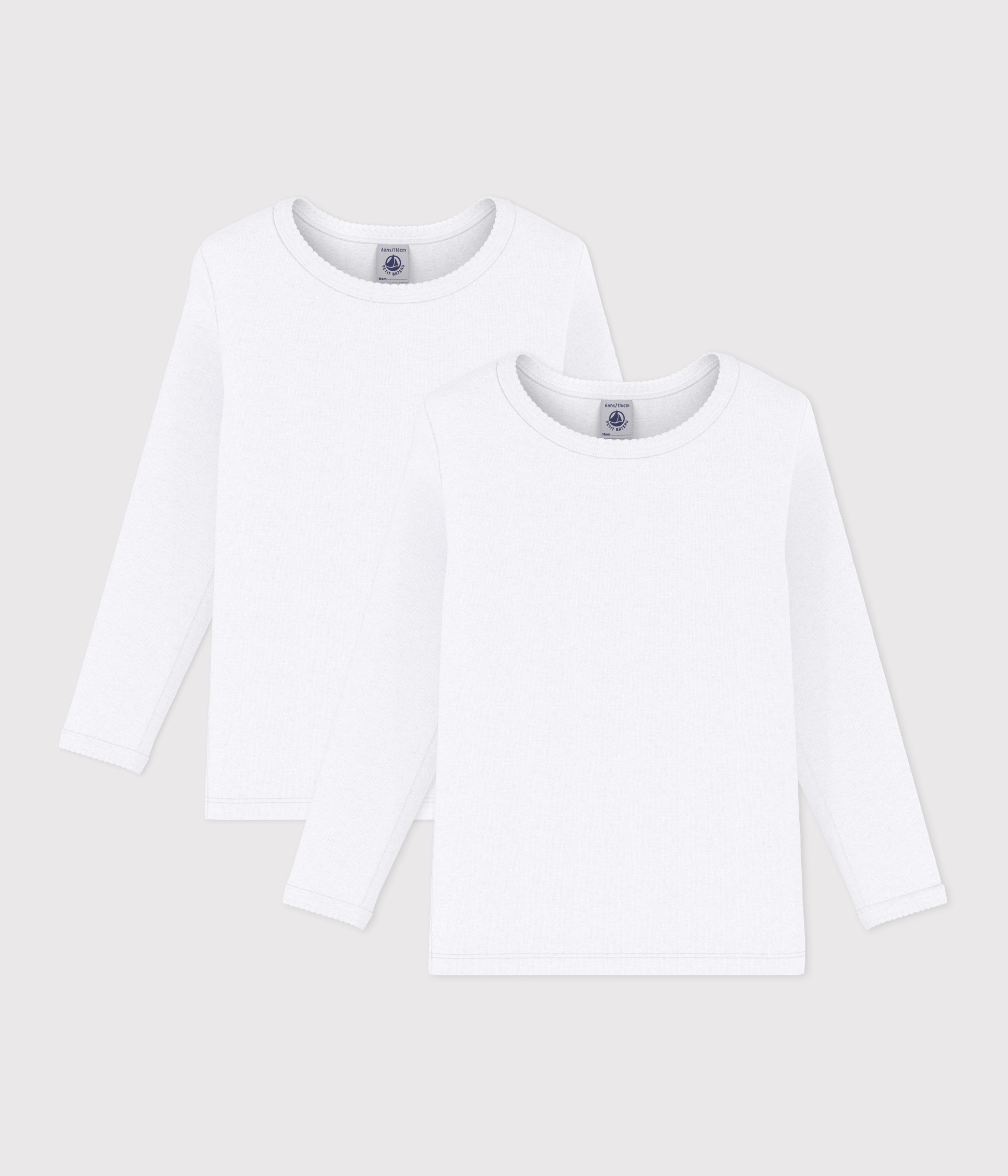 Girls Long sleeved White T Shirts 2 Pack variante 1 Petit Bateau
