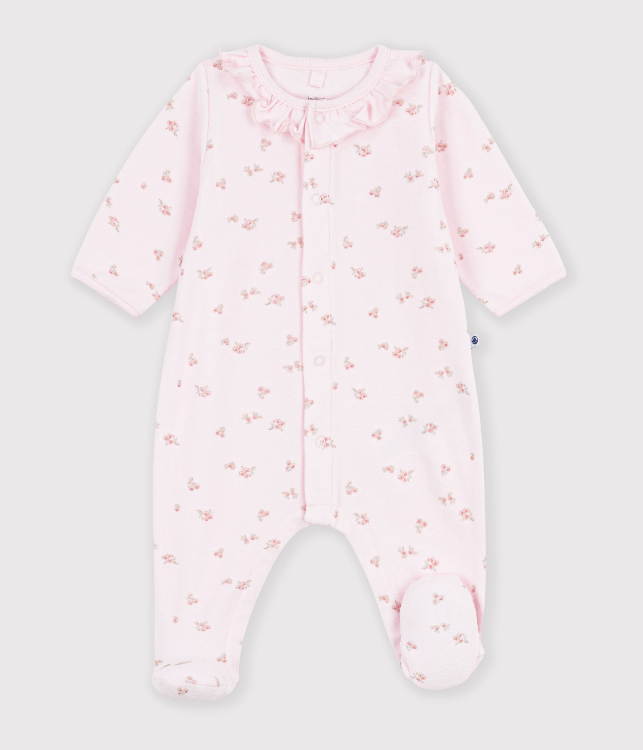 Babies' velour pyjama suit with a collar and floral print