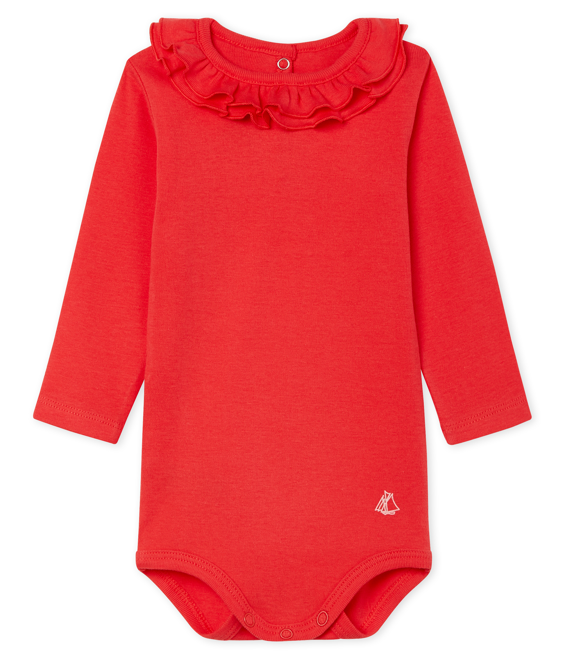 Long-sleeved bodysuit with ruff collar for baby girls