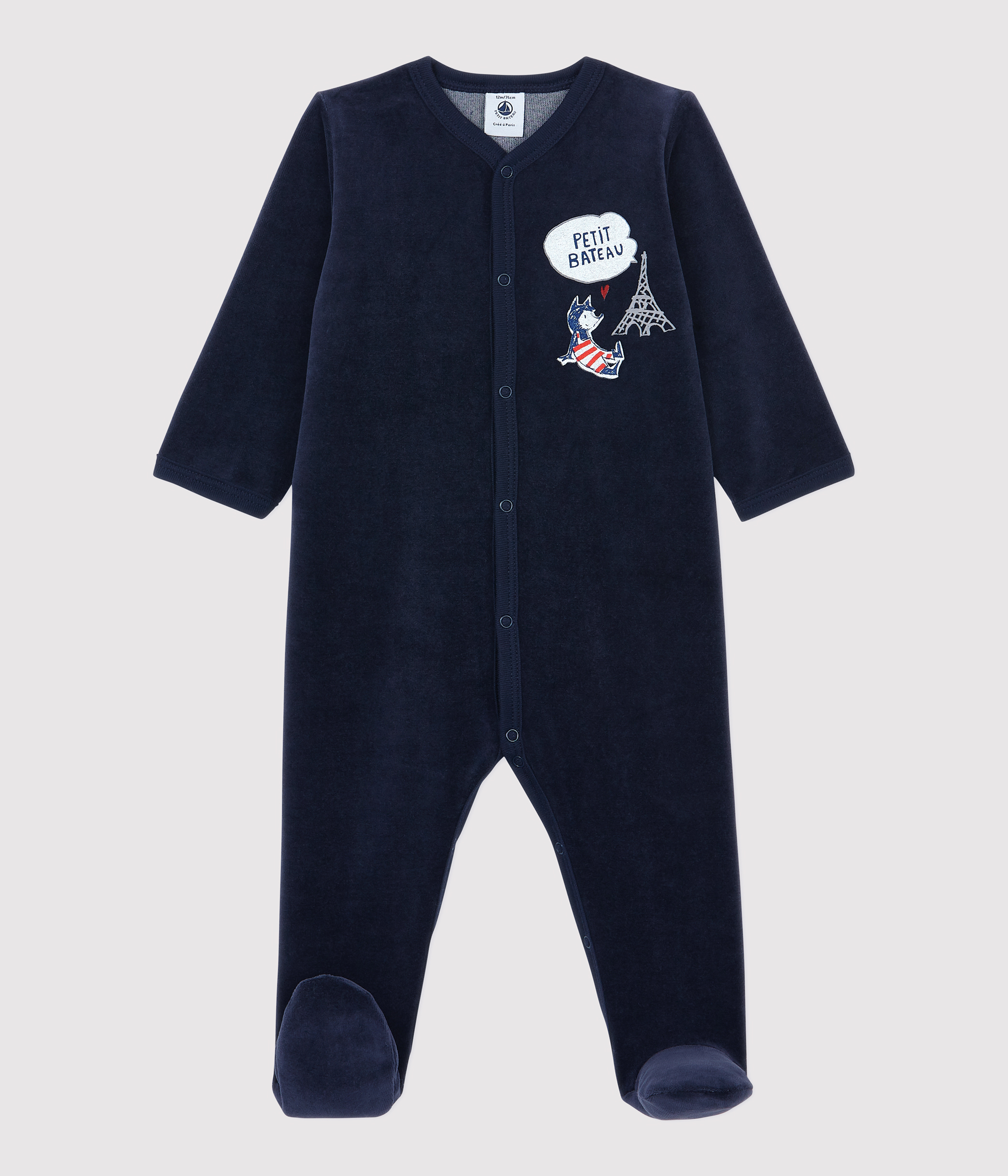 Babies' Navy Velour Sleepsuit SMOKING Petit Bateau
