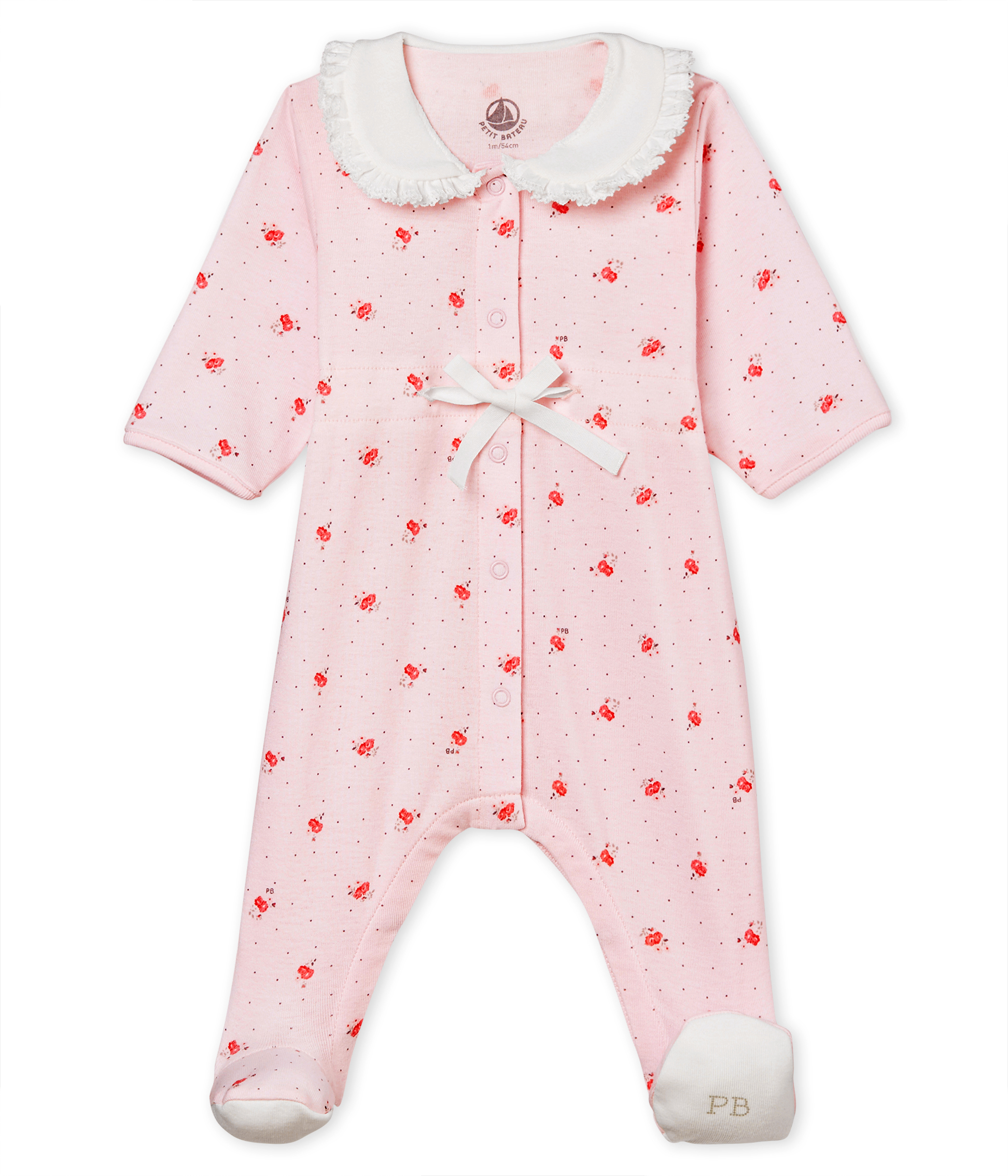 Baby girls' sleepsuit in printed 1x1 rib knit