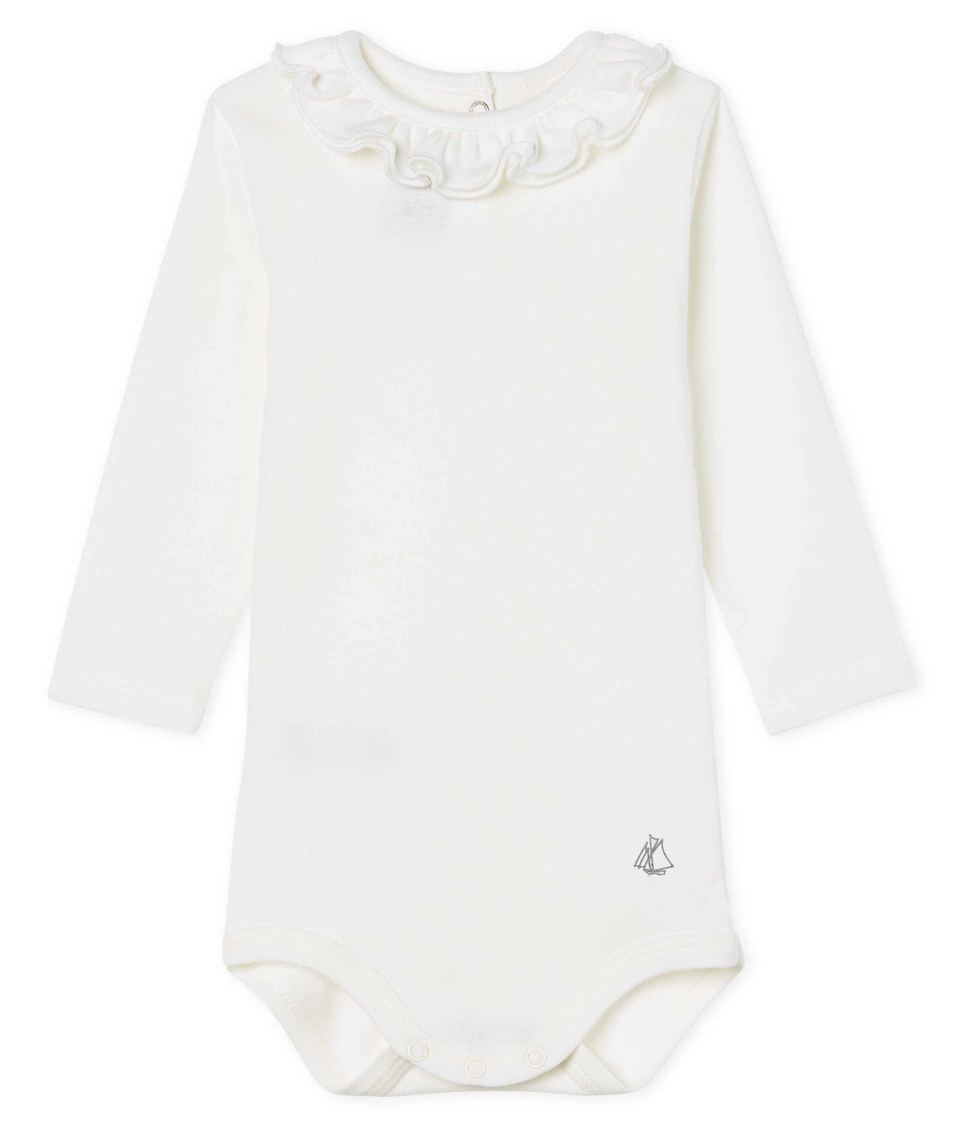 Long-sleeved bodysuit with ruff collar for baby girls