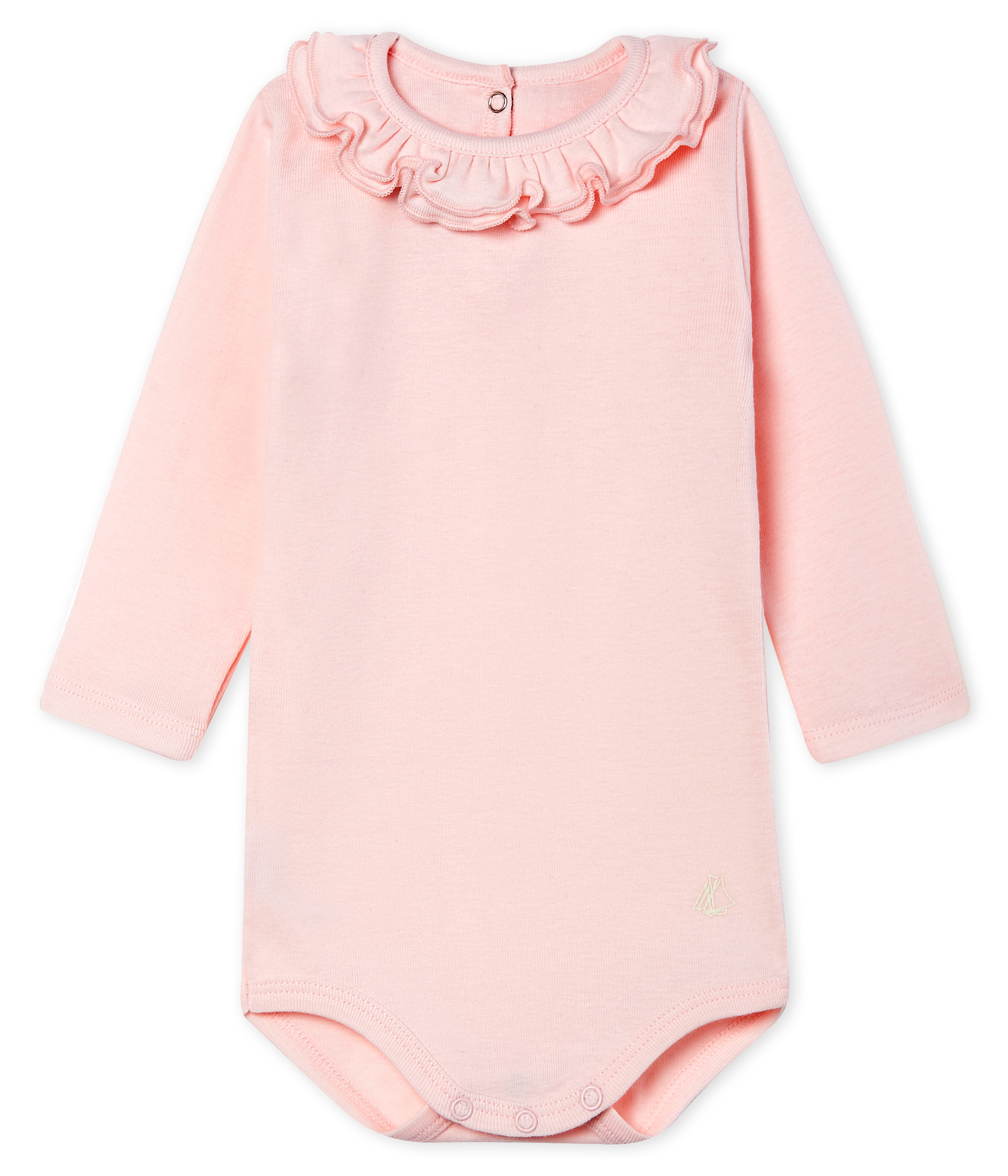 Long-sleeved bodysuit with ruff collar for baby girls