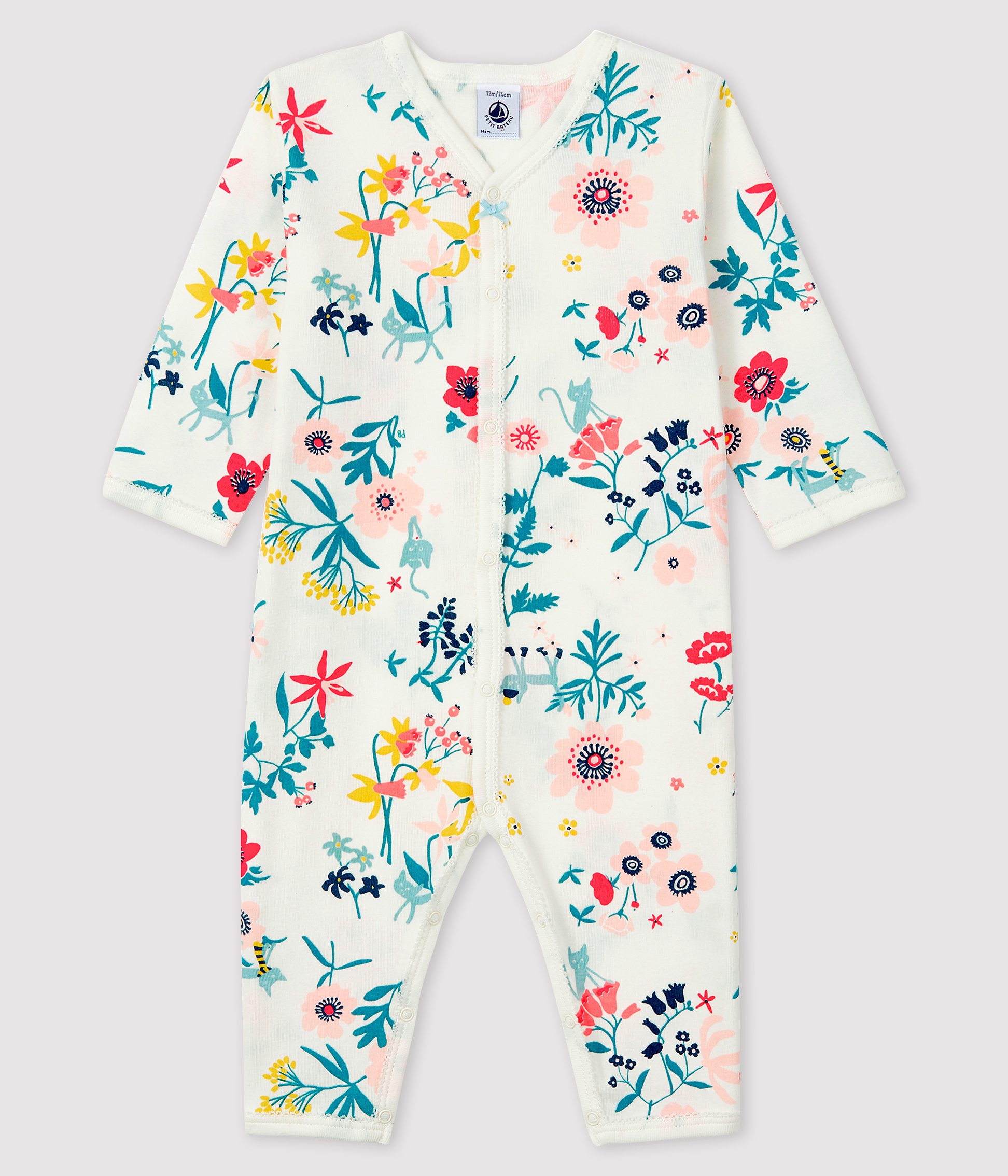 Baby Girls' Footless Floral Print Ribbed Sleepsuit Petit Bateau