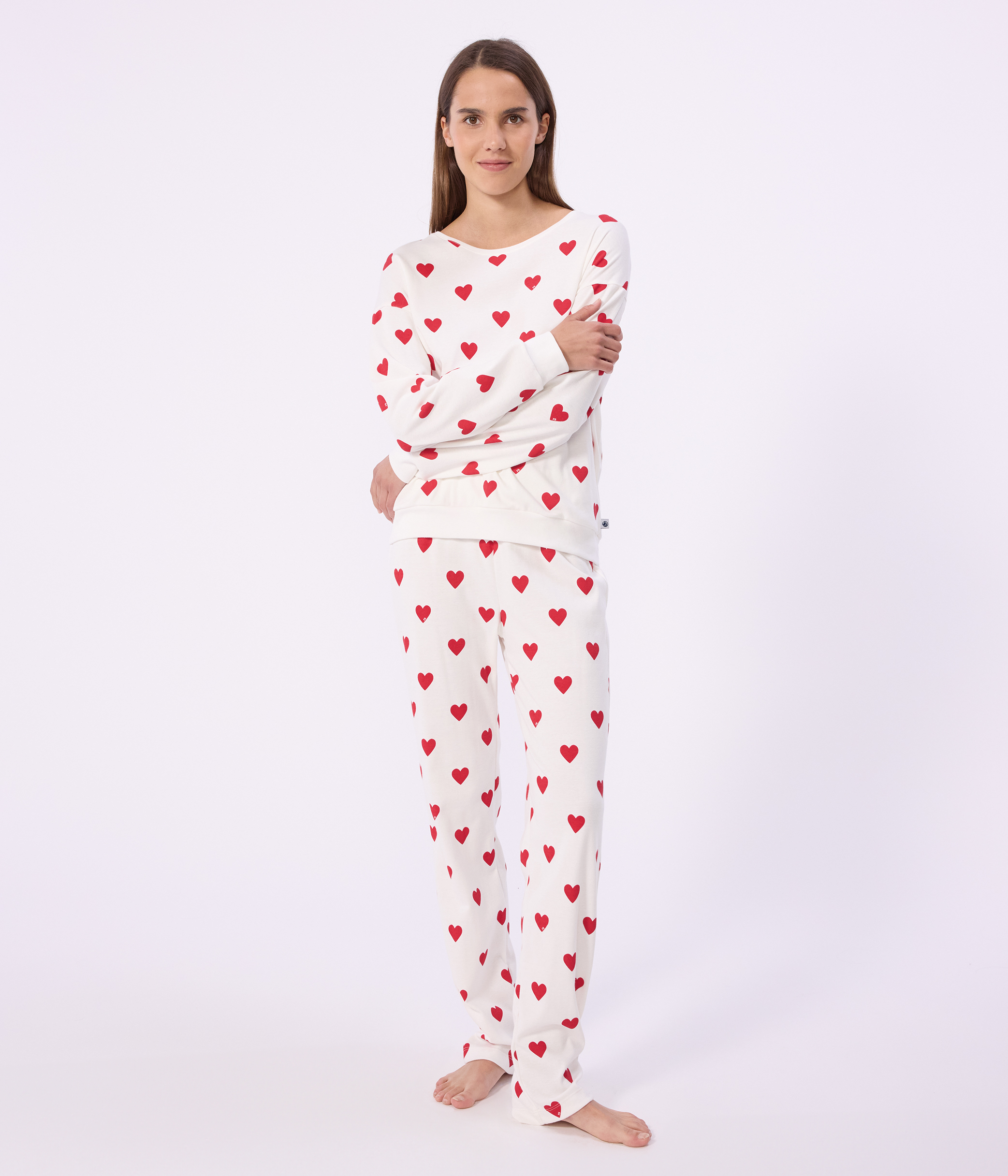 Pyjama à cœurs rouges en coton bébé MARSHMALLOW/TERKUIT | Petit Bateau