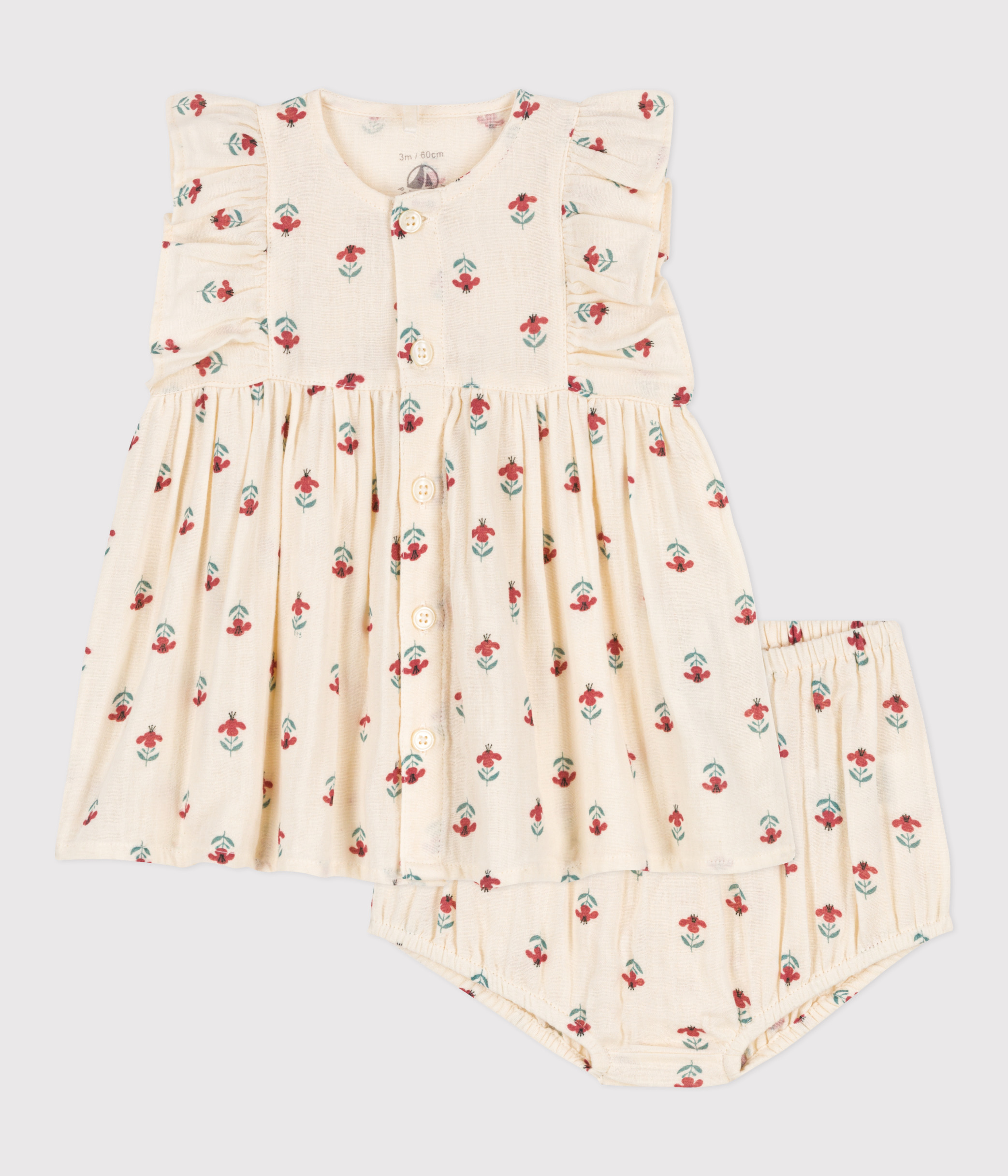 Babies' Patterned Cotton Gauze Dress With Bloomers AVALANCHE