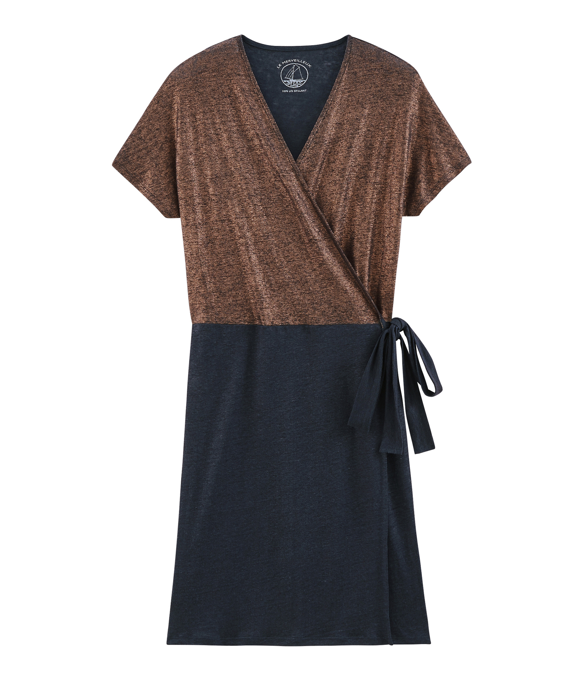 Women's iridescent linen short-sleeved dress