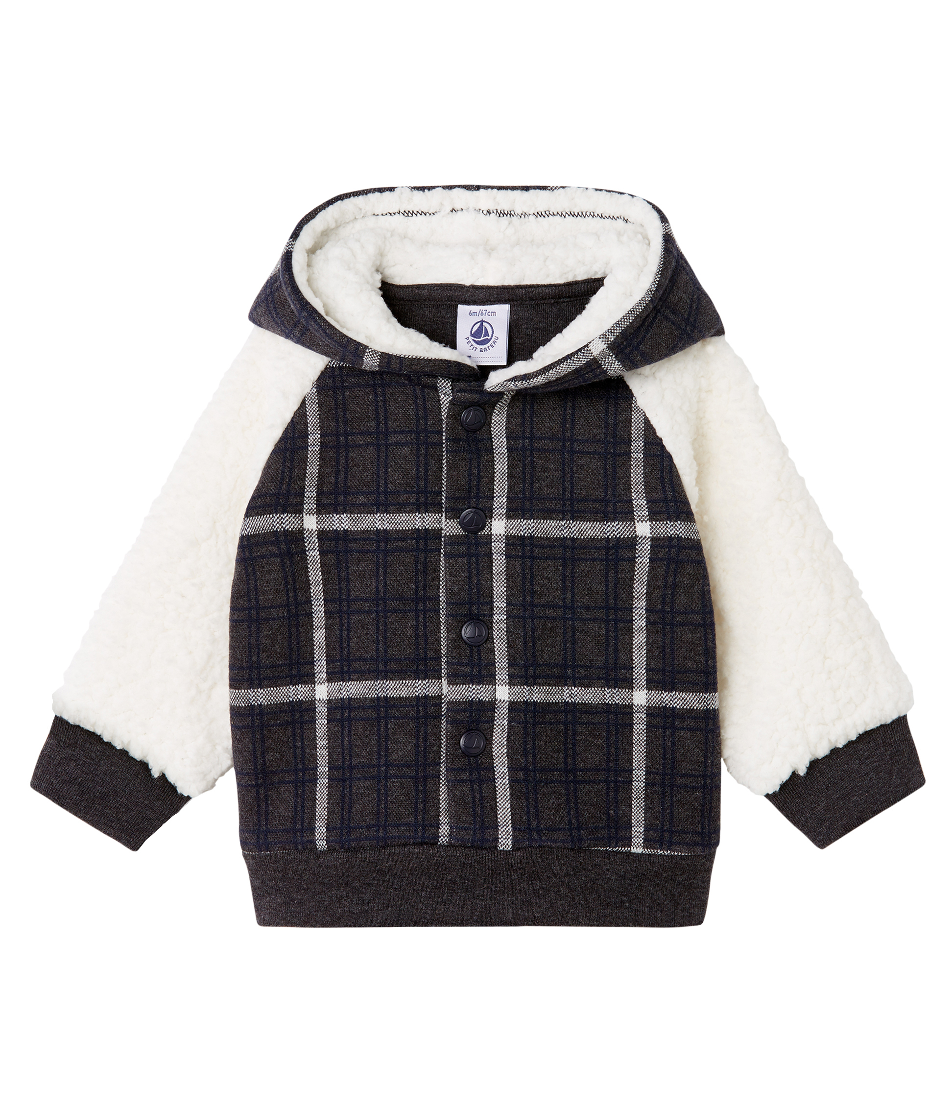 Baby Boys' Checked Knit Sweatshirt with Sheepskin Sherpa