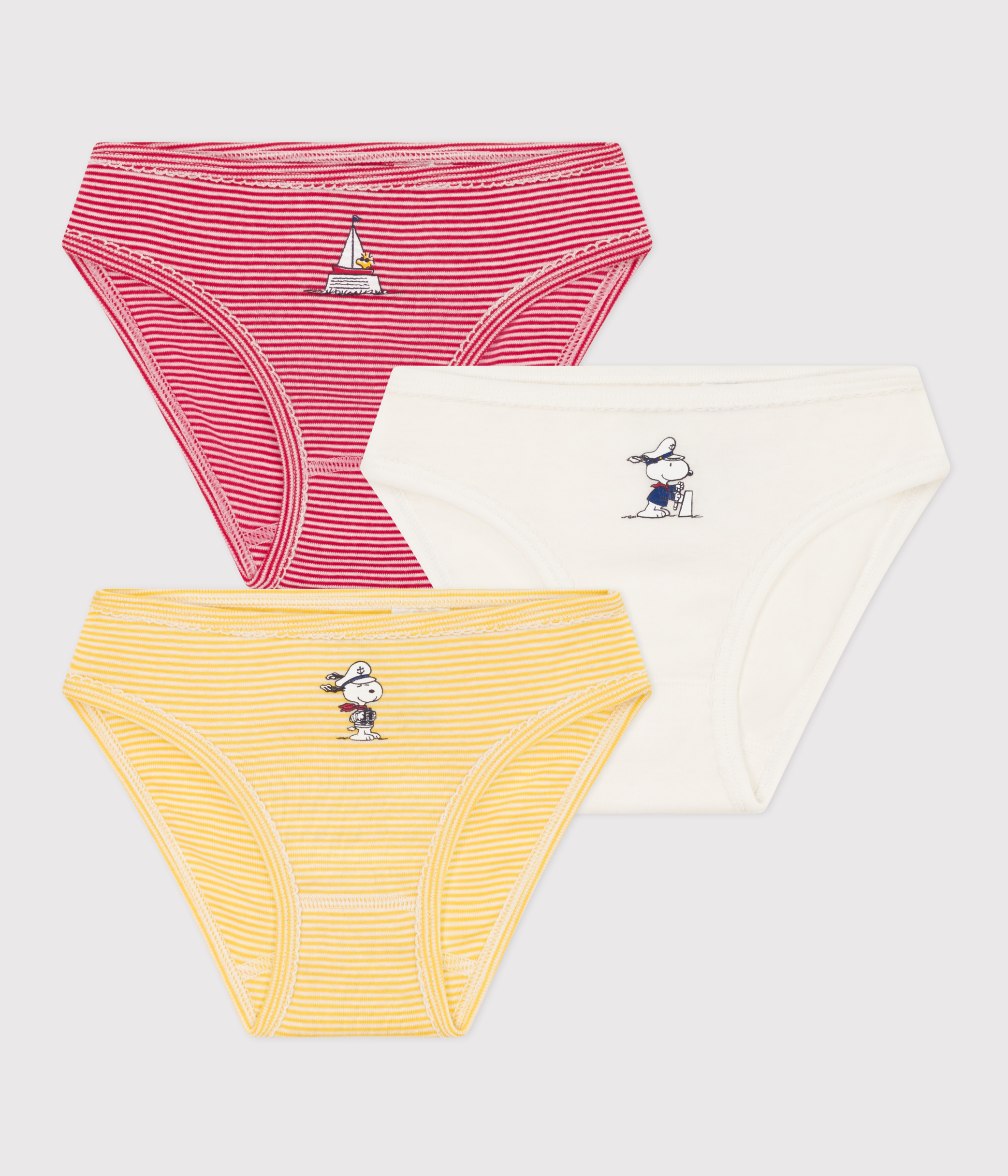 Girls' Petit Bateau X Snoopy Cotton Briefs - 3-Pack variante 1