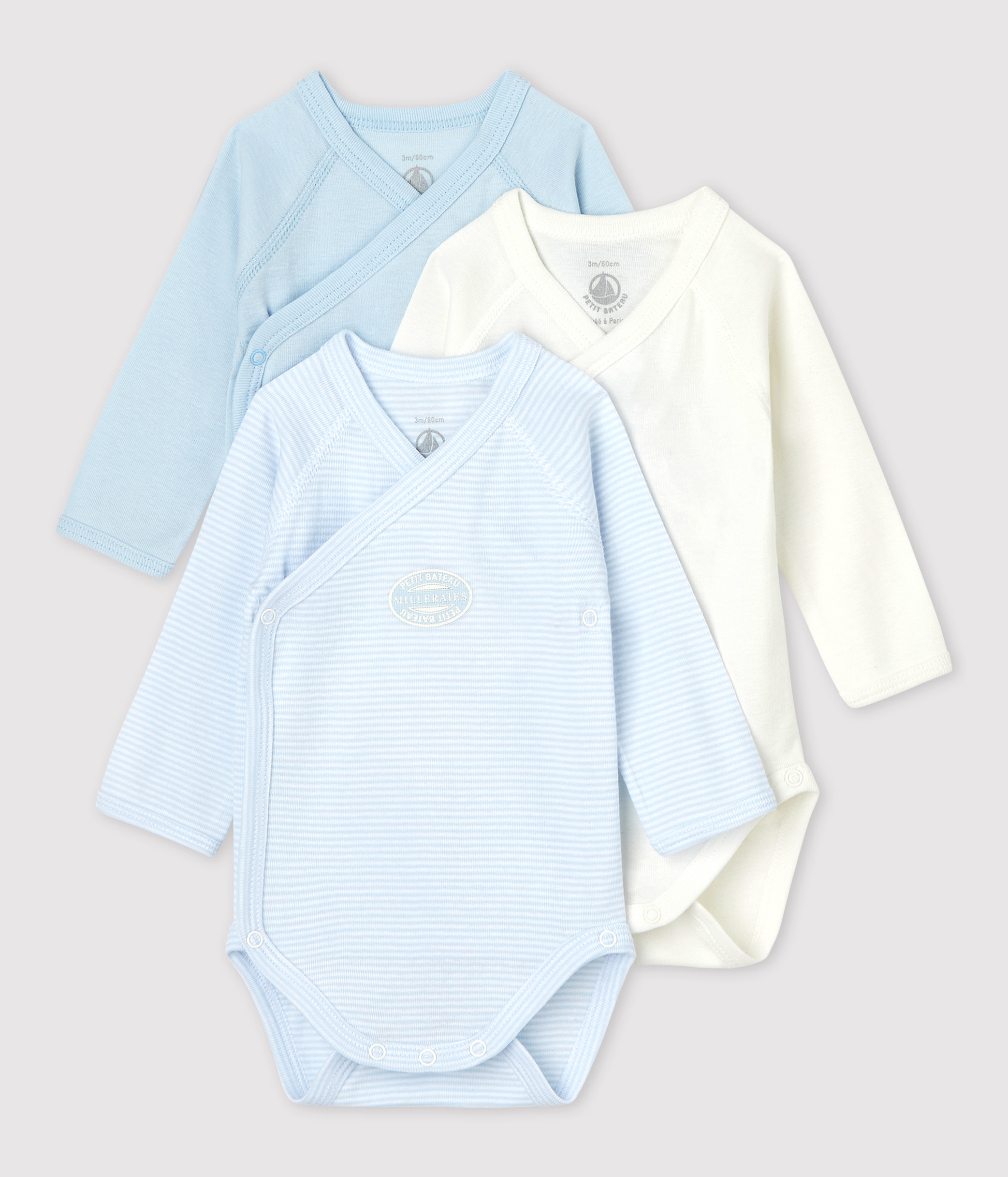 Babies' Pinstriped Long-sleeved Wrapover Organic Cotton Bodysuits
